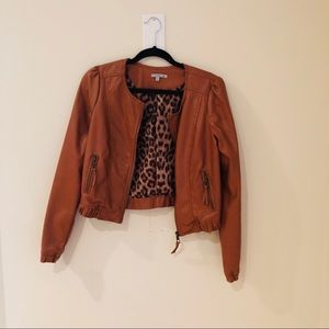 Tan faux leather moto jacket